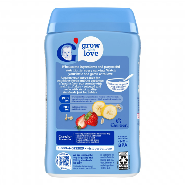 Gerber Stage 3 Baby Food, Oatmeal Banana Strawberry Cereal, Baby Oatmeal Cereal 8 oz - Image 2