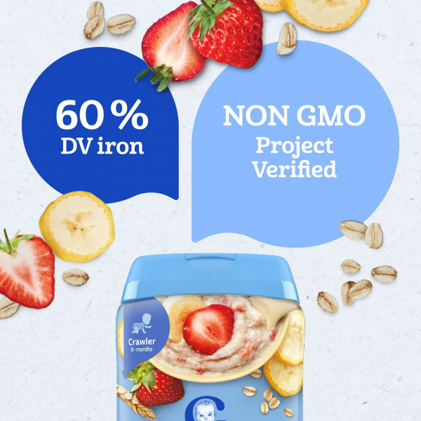 Gerber Stage 3 Baby Food, Oatmeal Banana Strawberry Cereal, Baby Oatmeal Cereal 8 oz - Image 8