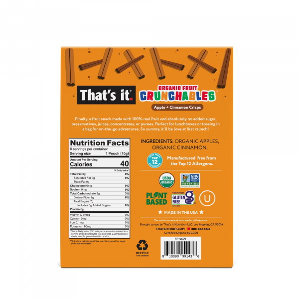 That's It. Crispy, Gluten-Free, Organic Apple + Cinnamon Crunchables, 6 Count, Cardboard Box - Image 6