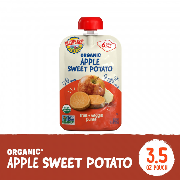 (4 pack) Earth's Best Organic Stage 2 Baby Food, Apple Sweet Potato Puree, 3.5 oz Pouch - Image 9